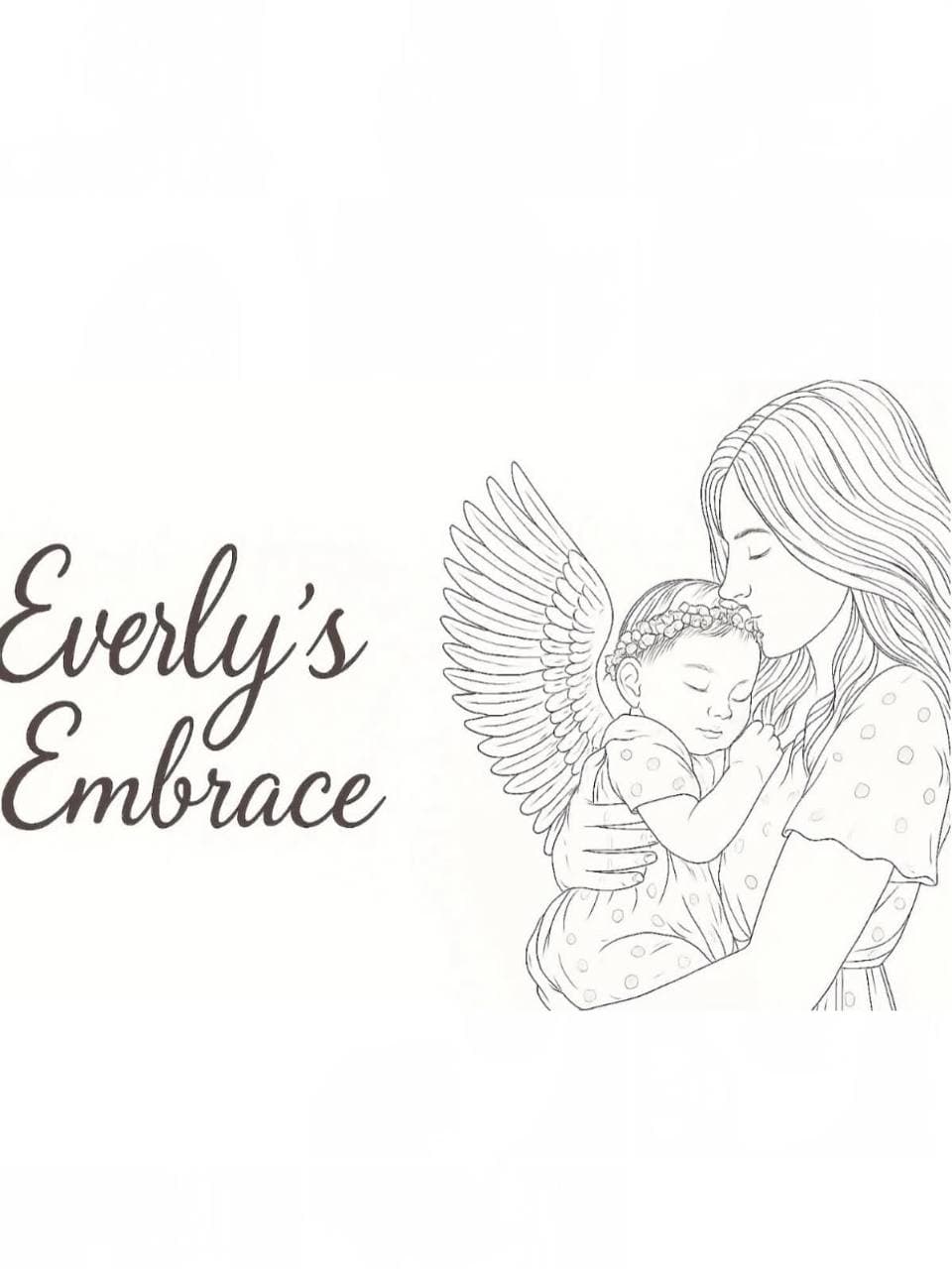 Everly's Embrace illustration of a mother holding a baby with angel wings.